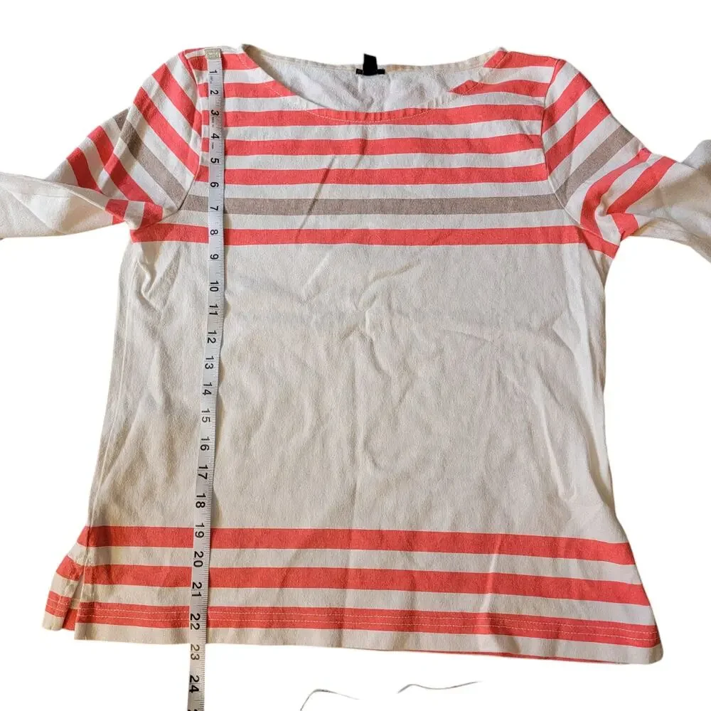 J Crew Neon/White Striped Long Sleeve Top  Size Medium